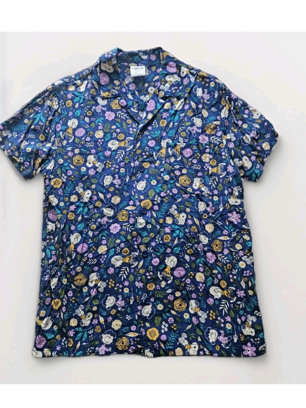 Peanuts Navy Floral Short-Sleeve Button-Down Shirt